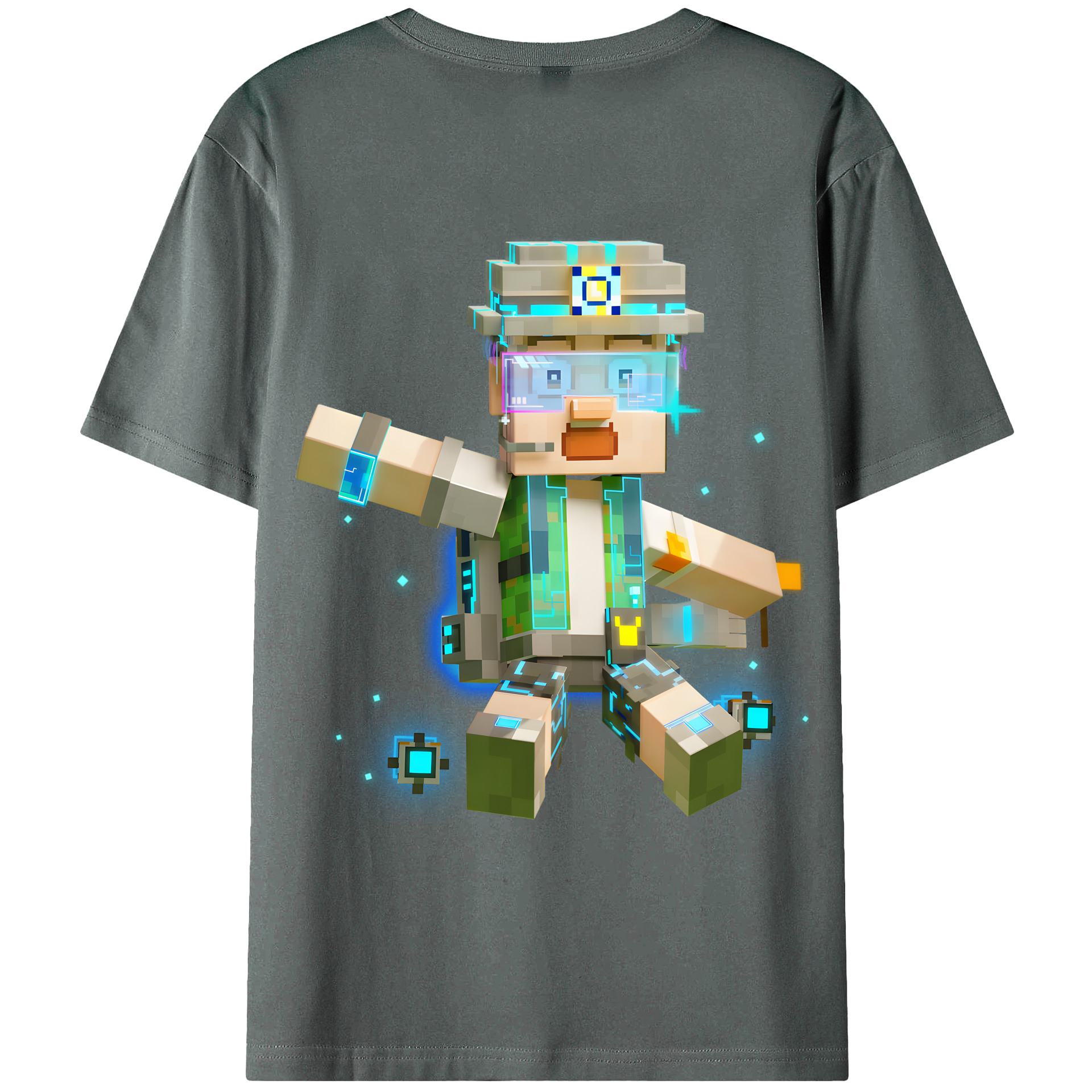 （画像用） マインクラフト ブロックの世界 Minecraft MC Block world 綿100％ メンズ半袖Tシャツ（バックプリント） 通気性